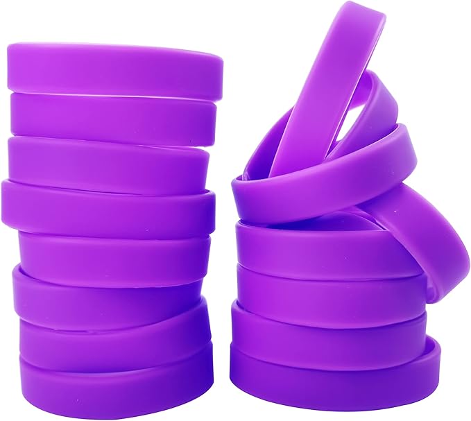 50 PCS Silicone Bracelets Wristbands for kid, Sports Rubber Elastic Wristband Bracelet for Party Decorations Favors Set Pack Purple