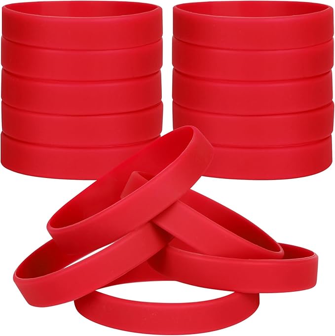 30 PCS Silicone Bracelets Wristbands for kid, Sports Rubber Elastic Wristband Bracelet for Party Decorations Favors Set Pack Red