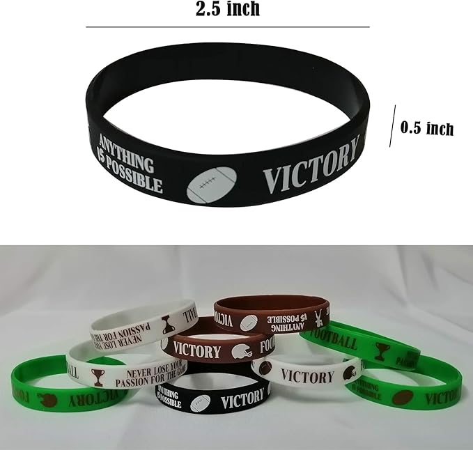 CupaPlay 48 PCS Football Motivational Rubber Bracelets - Super Bowl Sports/Football Birthday Party Favors Supplies Decorations Gifts Prize Silicone Wristbands