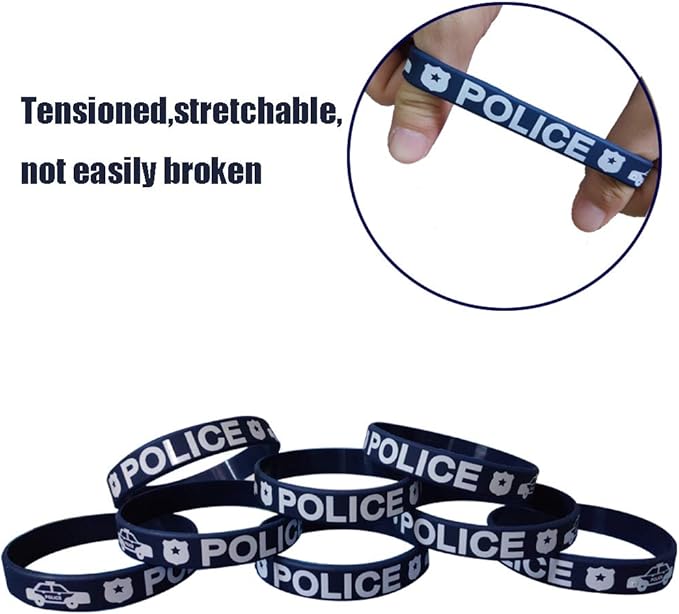 CupaPlay 24PCS Police Party Favors Rubber Bracelets - Police Birthday Party Supplies Decorations Goodie Bag Stuffers Silicone Wristbands