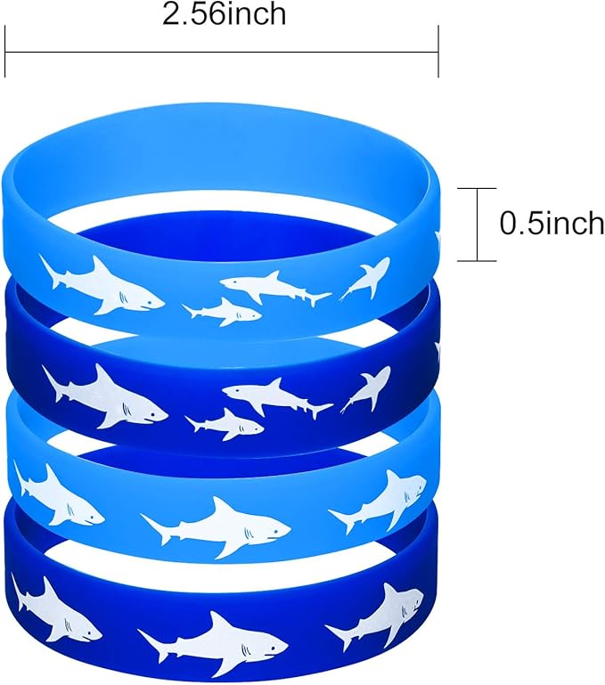 meekoo 24 Pcs Shark Party Favors Rubber Wristbands Bracelet, Under The Sea, Shark Birthday Party Favors Supplies Gift Decorations (Delicate)
