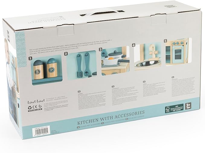 Wooden Kitchen Play Set - Green - Standing Appliance Toy, Cooking & Food Accessories, Storage-Oven-Sink, Pretend Play Station, Kid Age 3+