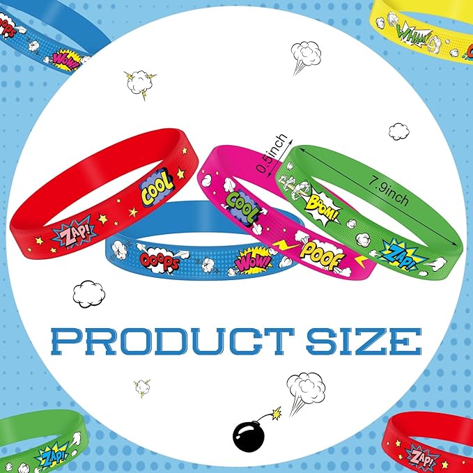 30 Pcs Hero Party Favor Silicone Bracelets Piñata Fillers for Kids Classroom Prizes Carnival Goodie Bag Stuffers Goodie Rewards Hero Theme Birthday Party Supplies Decorations Gifts