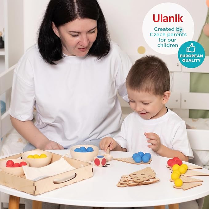 Ulanik Sweet Counting Toddler Montessori Toys for 3 Year Old + Kids Wooden Matching Game for Learning Color Sorting and Counting β 30 Balls, 0.98 in