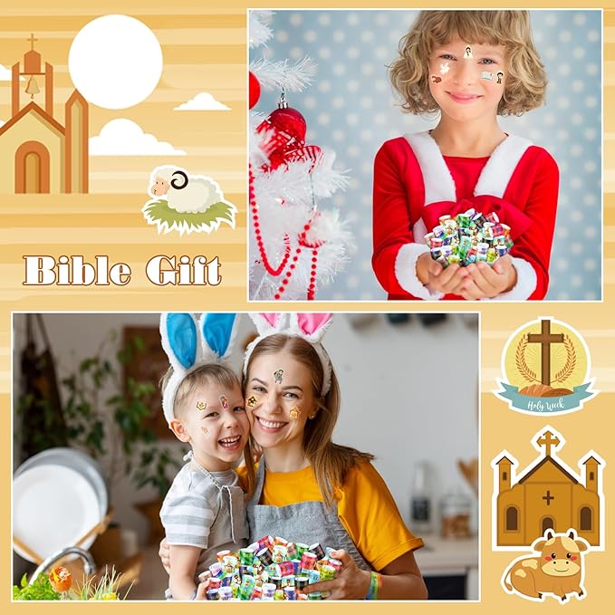 Sasylvia 320 Pcs Bible Verse Christian Slap Bracelets Party Favors for Kids Bulk Include 120 Religious Treat Bag Stuffers Snap Bracelets Kids Bracelets with 200 Bible Stickers for School Supplies