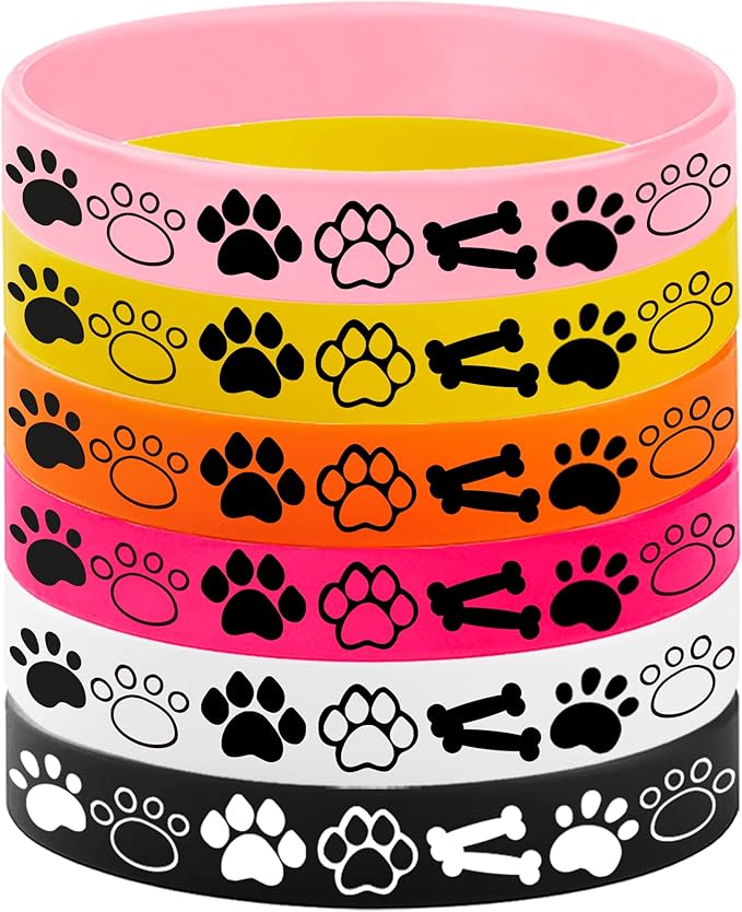 CupaPlay 24PCS Pet Rubber Bracelets Silicone Wristbands -Dog Theme Party Supplies Decorations Kawaii Pet Paw Birthday Baby Shower Party Favors