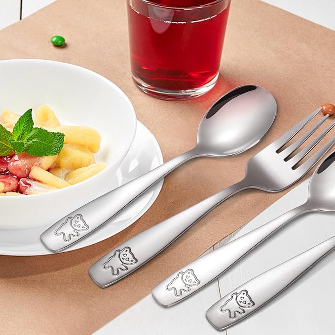 Pimoys 12 Pieces Kids Silverware Toddler Utensils Kids Forks and Spoons Set, Metal Toddler Cutlery Stainless Steel Childrens Flatware Set, Dishwasher Safe