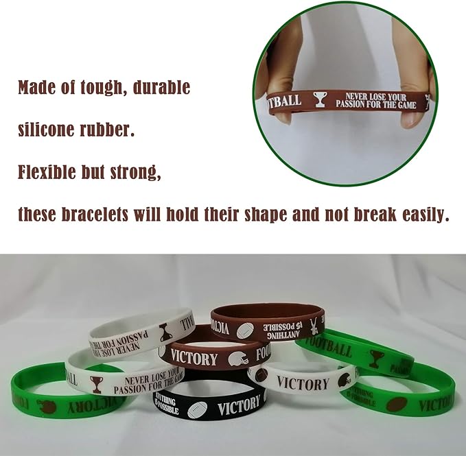 CupaPlay 48 PCS Football Motivational Rubber Bracelets - Super Bowl Sports/Football Birthday Party Favors Supplies Decorations Gifts Prize Silicone Wristbands