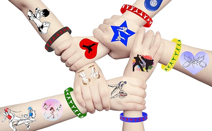 CupaPlay 24PCS Taekwondo Karate Rubber Wristbands Kung Fu Wrestling Theme Party Supplies Decorations Birthday Baby Shower Silicone Wristbands Party Favors