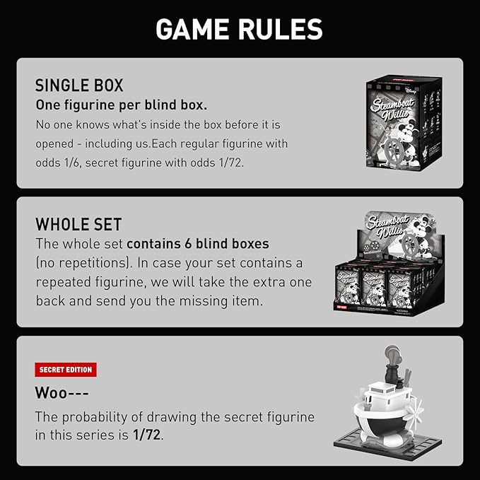 POP MART Disney Steamboat Willie Series Figures, Disney Blind Box Figures, Random Design Action Figures Collectible Toys Home Decorations, Holiday Birthday Gifts for Boys and Girls, Single Box