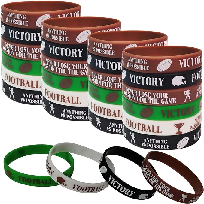 CupaPlay 48 PCS Football Motivational Rubber Bracelets - Super Bowl Sports/Football Birthday Party Favors Supplies Decorations Gifts Prize Silicone Wristbands