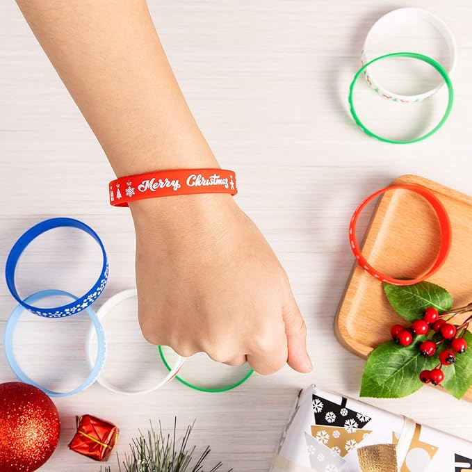 Whaline 54pcs Christmas Silicone Bracelet Xmas Rubber Band Wristband Merry Christmas Wristband, Accessories Gift for Holiday Decoration Wrist Band Party Supplies