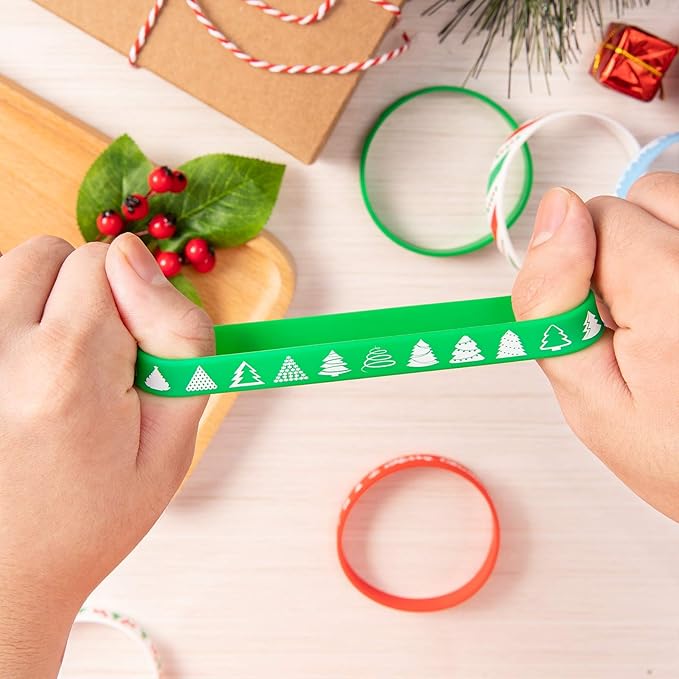 Whaline 54pcs Christmas Silicone Bracelet Xmas Rubber Band Wristband Merry Christmas Wristband, Accessories Gift for Holiday Decoration Wrist Band Party Supplies