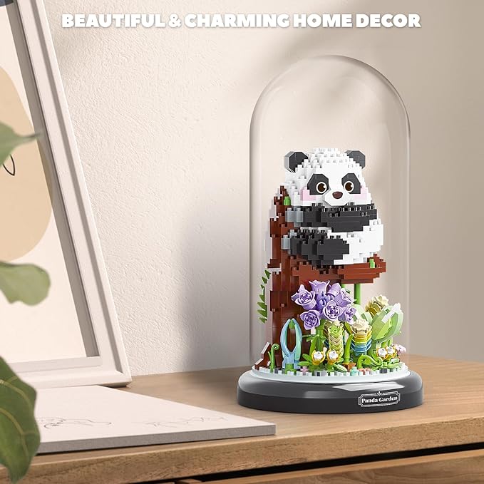 Panda Flower Bouquet Building Set for Adults, Animals Flowers Plants Decor with Dust Cover, Birthday Gift Building Toy for Boys Girls, 1083 PCS Mini Building Blocks, Not Compatible with Lego