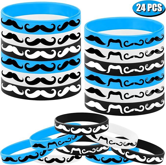 CupaPlay 24PCS Moustache Rubber Bracelets -Moustache Themed Party Supplies Decorations Black Moustache Party Birthday Baby Shower Silicone Wristbands Party Favors