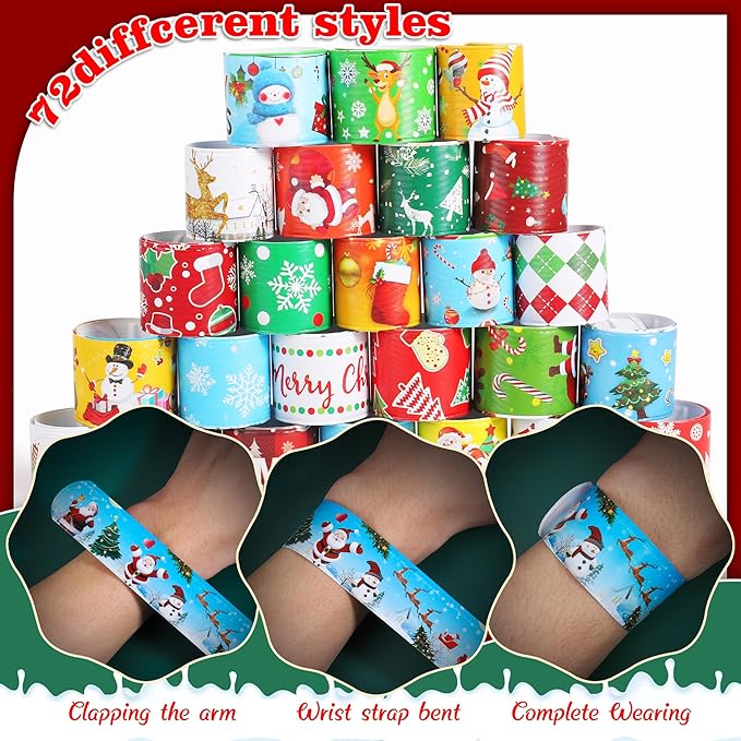 LUYI 148 PCS Christmas Slap Bracelets Christmas Party Favors Supplies for Xmas Slap Snap Bracelets Bulk Christmas Toys for Christmas Stocking Stuffers Decoration Gifts Bag Filler