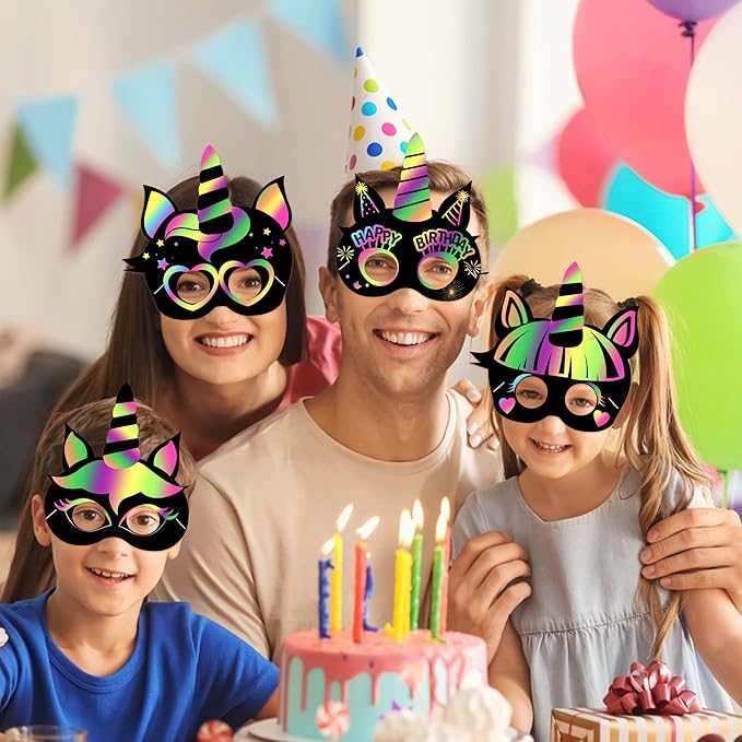 MALLMALL6 24Pcs Magic Horse Mask Scratch DIY Masks Party Favors Color Reveal Scratchboard Magic Horse Theme Birthday Party Supplies Decorations Dress Up Costumes Crafts Kit for Boys Girls