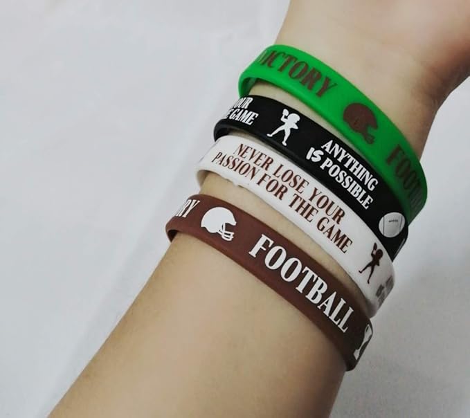 CupaPlay 48 PCS Football Motivational Rubber Bracelets - Super Bowl Sports/Football Birthday Party Favors Supplies Decorations Gifts Prize Silicone Wristbands