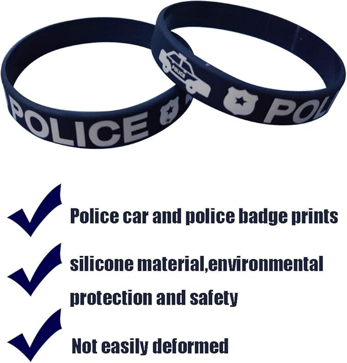 CupaPlay 24PCS Police Party Favors Rubber Bracelets - Police Birthday Party Supplies Decorations Goodie Bag Stuffers Silicone Wristbands