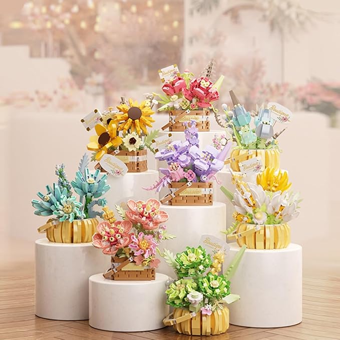 Flowers Succulents 3.6In Building Toy Set, 524 Pcs Botanical Collection for Office Home Decoration Flower Plant Building Blocks Toy, As a Adults, Kids, Girls Idea Gifts