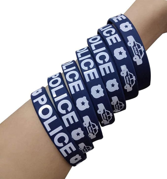 CupaPlay 24PCS Police Party Favors Rubber Bracelets - Police Birthday Party Supplies Decorations Goodie Bag Stuffers Silicone Wristbands