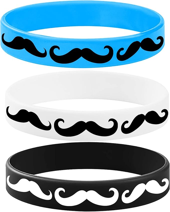 CupaPlay 24PCS Moustache Rubber Bracelets -Moustache Themed Party Supplies Decorations Black Moustache Party Birthday Baby Shower Silicone Wristbands Party Favors