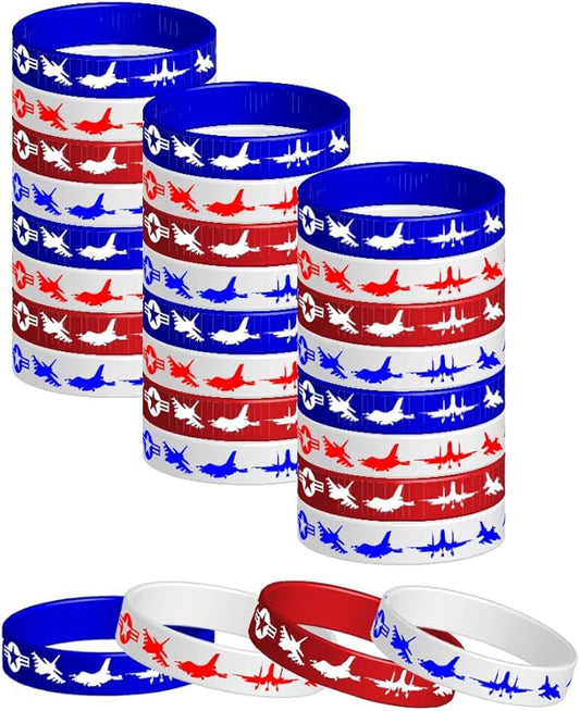 CupaPlay 48PCS Fighter Silicone Rubber Bracelet Airplane Military Aircraft Fighter Jet Plane Theme Party Favor Supply Decoration