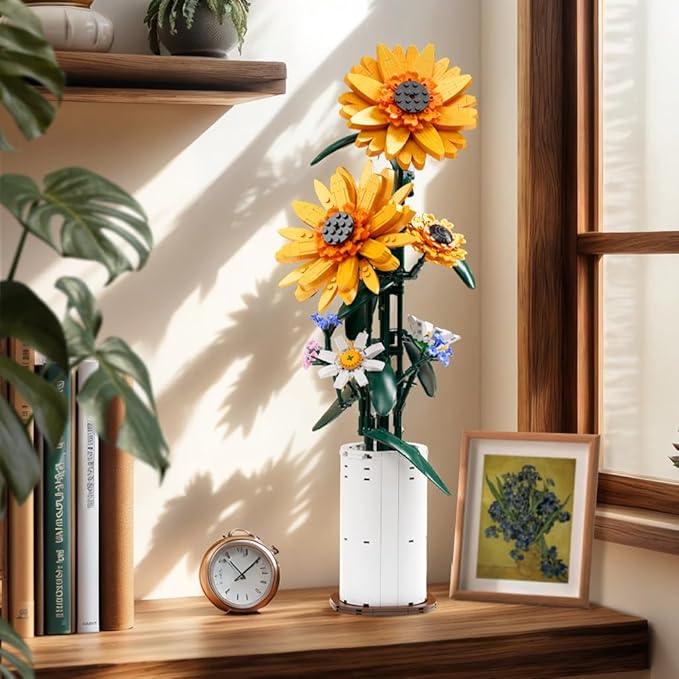 Bentex Sunflower Building Block Set, Beautiful Flower Bouquet with Vase for Adults Teens, Gift for Birthday Anniversary for Her & Him, Vibrant Home Decor for Flower Lovers (821pcs)