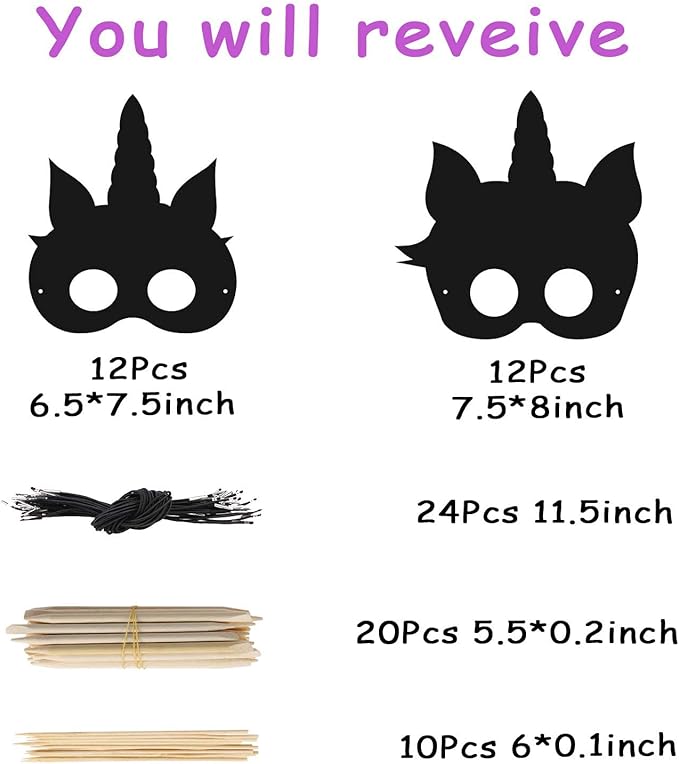 MALLMALL6 24Pcs Magic Horse Mask Scratch DIY Masks Party Favors Color Reveal Scratchboard Magic Horse Theme Birthday Party Supplies Decorations Dress Up Costumes Crafts Kit for Boys Girls