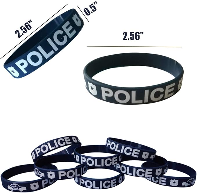 CupaPlay 24PCS Police Party Favors Rubber Bracelets - Police Birthday Party Supplies Decorations Goodie Bag Stuffers Silicone Wristbands