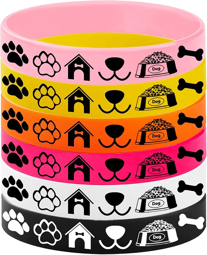 CupaPlay 24PCS Pet Rubber Bracelets Silicone Wristbands -Dog Theme Party Supplies Decorations Kawaii Pet Paw Birthday Baby Shower Party Favors