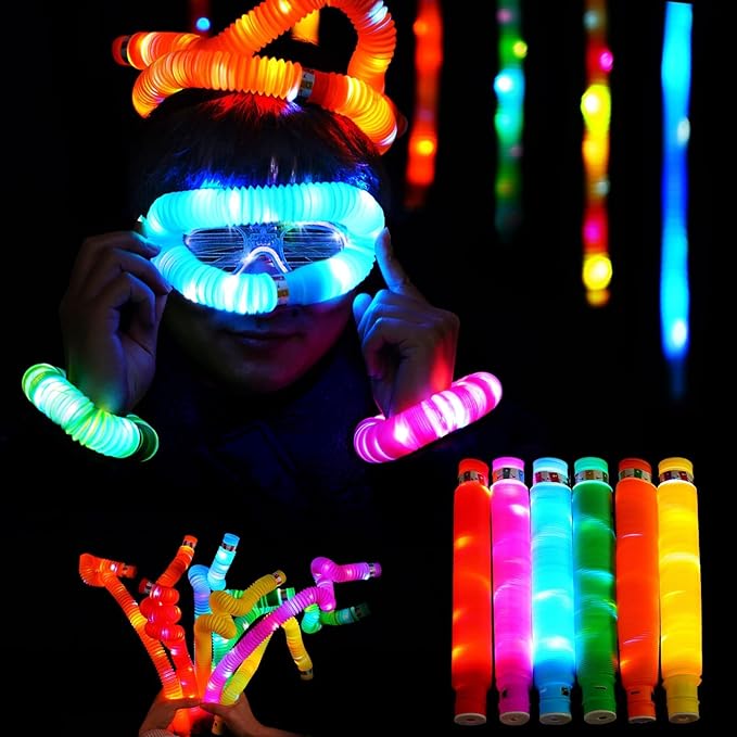 SCIONE 24 PCS Light up Party Favors Supplies for Kids 4-8-12, Bulk Glow Sticks Bracelet Necklace Accessories for Neon Birthday Return Gifts Treats, Valentines Goodie Bag Stuffer Fillers
