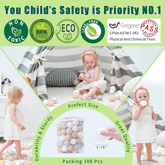 GOGOSO Ball Pit Balls for Toddles, Kids Plastic Balls for BallPit, Pool, Baby Party Accessories, Birthday Decoration 50 100 200 500 1000