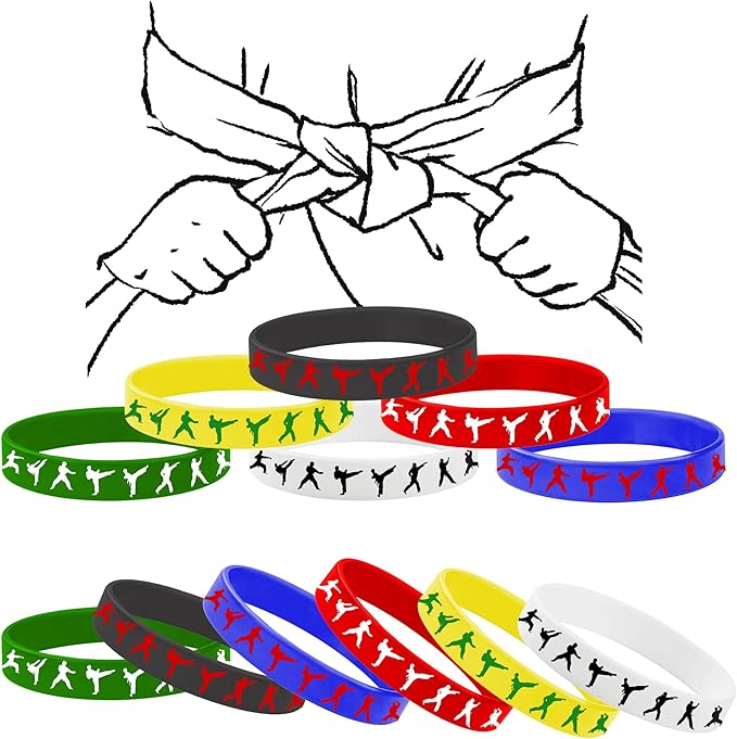 CupaPlay 24PCS Taekwondo Karate Rubber Wristbands Kung Fu Wrestling Theme Party Supplies Decorations Birthday Baby Shower Silicone Wristbands Party Favors