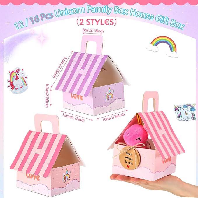 Remuuly Valentines Unicorn Party Favor for Girls Mini Unicorns Stuffed Animals Bulk Plush Keychains Gift Box Bracelet Sticker for Goodie Bag Birthday Students(100 Pcs)