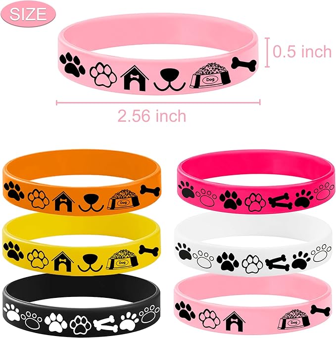 CupaPlay 24PCS Pet Rubber Bracelets Silicone Wristbands -Dog Theme Party Supplies Decorations Kawaii Pet Paw Birthday Baby Shower Party Favors