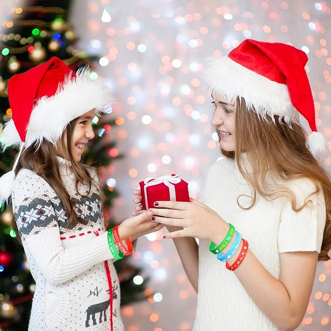 FEPITO 35 Pieces Christmas Wristband Silicone Wristbands Rubber Band for Christmas Party Decoration 7 Merry Xmas Patterns