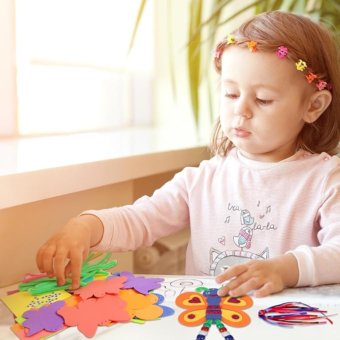 Fennoral 12 Pack Butterfly Craft for Kids Make Your Own Butterfly Foam Stickers with Beads DIY Arts and Crafts for Kids Boys Girls Party Favor Summer Fall Decoration Birthday Gifts