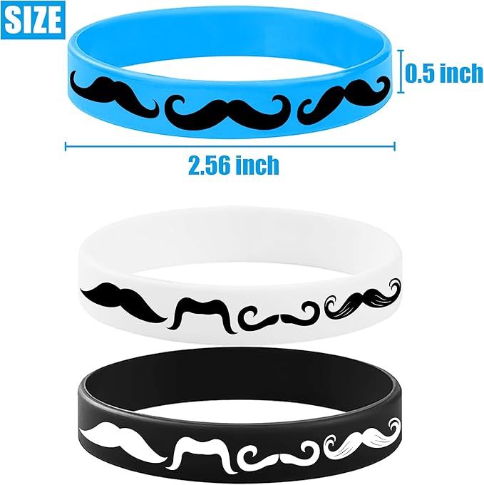 CupaPlay 24PCS Moustache Rubber Bracelets -Moustache Themed Party Supplies Decorations Black Moustache Party Birthday Baby Shower Silicone Wristbands Party Favors