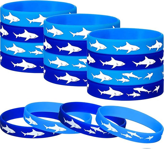 meekoo 24 Pcs Shark Party Favors Rubber Wristbands Bracelet, Under The Sea, Shark Birthday Party Favors Supplies Gift Decorations (Delicate)