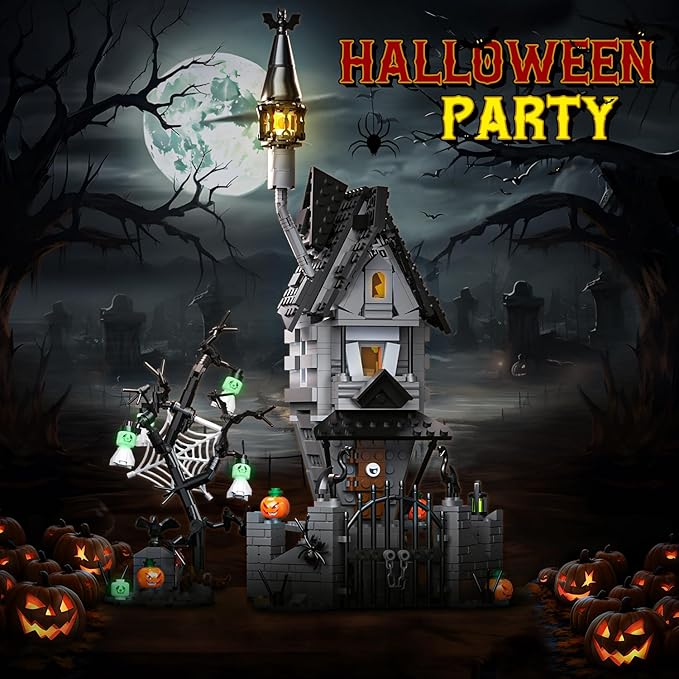 Night Before Christmas Haunted House Building Set, Haunted Mansion Building Toys with Light, Luminous Hangman, Spooky Decor, Ideal Christmas Halloween Birthday Gifts for Moive Fans, Kids