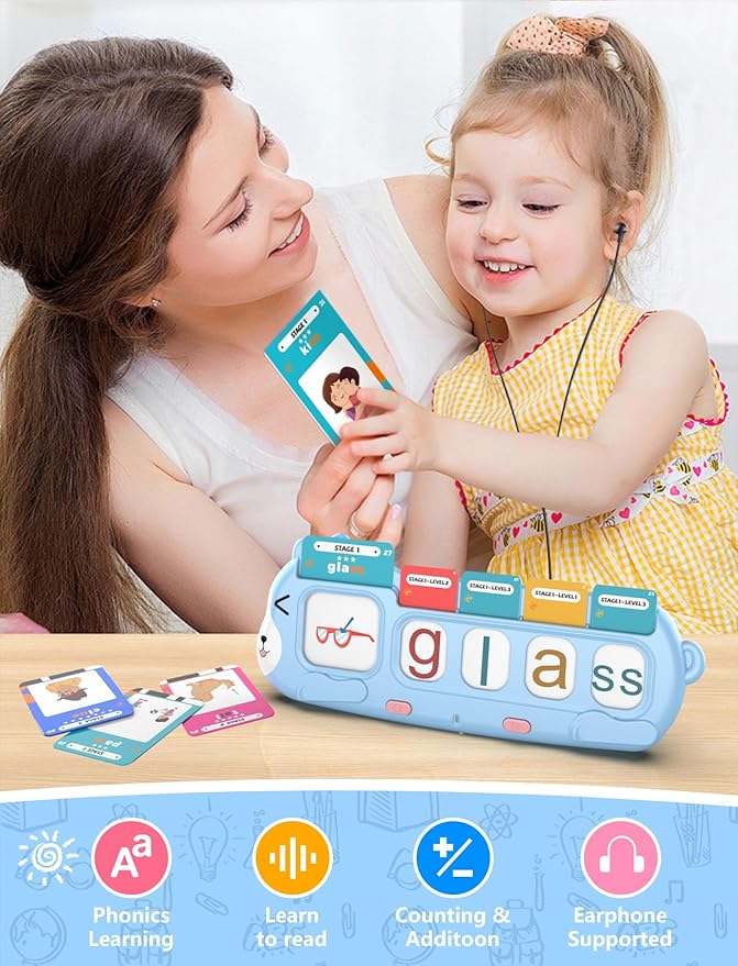 QuTZ Talking Phonics Flash Cards - Mastering Numbers, Letter Sound, Improving Reading Skills by Blending and Segmenting Words, Home School Supplies, Preschool Learning Activities for Toddlers 3-8