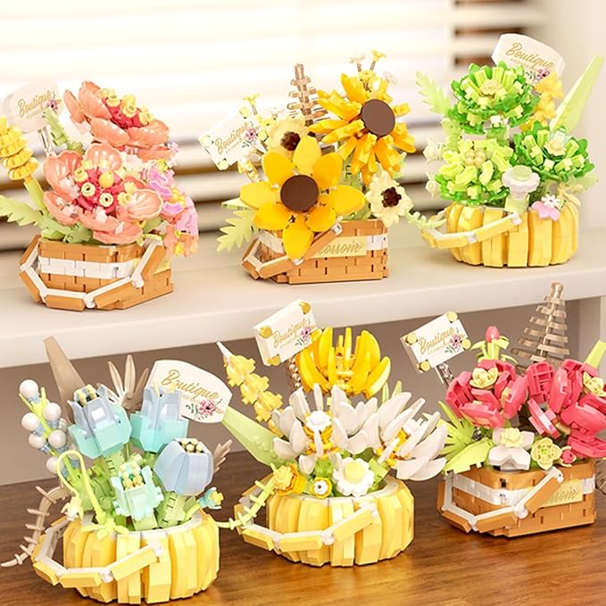 Flowers Succulents 3.6In Building Toy Set, 524 Pcs Botanical Collection for Office Home Decoration Flower Plant Building Blocks Toy, As a Adults, Kids, Girls Idea Gifts