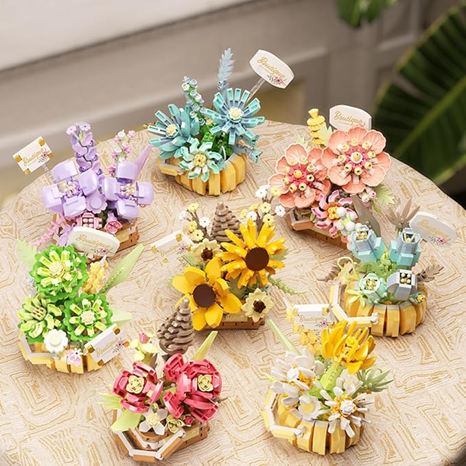 Flowers Succulents 3.6In Building Toy Set, 529 Pcs Botanical Collection for Office Home Decoration Flower Plant Building Blocks Toy, As a Adults, Kids, Girls Idea Gifts