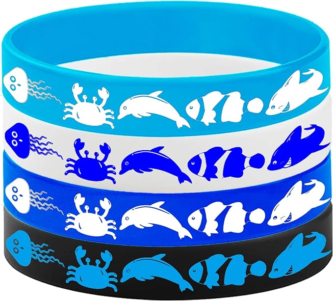 CupaPlay 48PCS Ocean Animals Rubber Bracelets Party Favors-Sea Themed Party Supplies Decorations Birthday Baby Shower Silicone Wristbands Party Favors