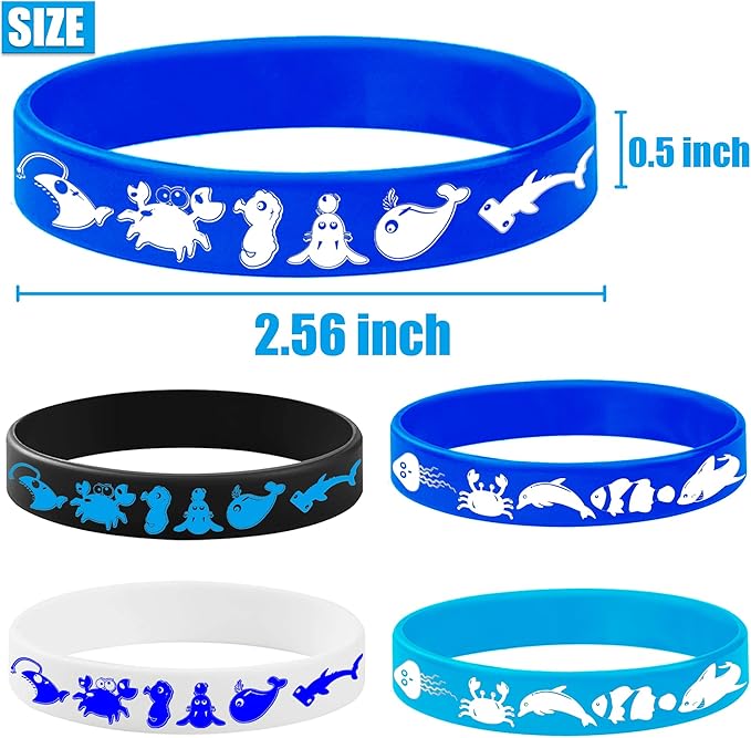 CupaPlay 48PCS Ocean Animals Rubber Bracelets Party Favors-Sea Themed Party Supplies Decorations Birthday Baby Shower Silicone Wristbands Party Favors