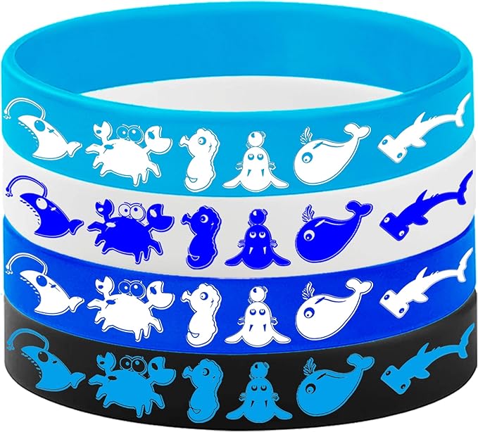 CupaPlay 48PCS Ocean Animals Rubber Bracelets Party Favors-Sea Themed Party Supplies Decorations Birthday Baby Shower Silicone Wristbands Party Favors