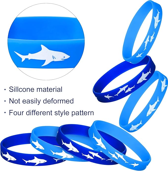 meekoo 24 Pcs Shark Party Favors Rubber Wristbands Bracelet, Under The Sea, Shark Birthday Party Favors Supplies Gift Decorations (Delicate)
