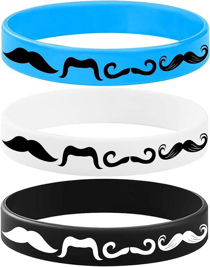 CupaPlay 24PCS Moustache Rubber Bracelets -Moustache Themed Party Supplies Decorations Black Moustache Party Birthday Baby Shower Silicone Wristbands Party Favors