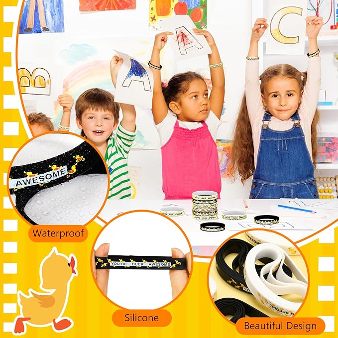 Poen 120 Pcs Yellow Duck Silicone Bracelets Bulk White and Black Duck Wristband Duck Party Favors Duck Rubber Wristband for Summer Christmas Birthday Duck Party decoration Supplies